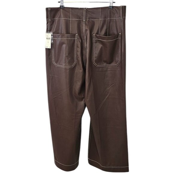 Maeve The Colette Cropped Wide-Leg Pant, Faux-Leather Top-Stitch, Brown, Size 32 - Picture 3 of 11